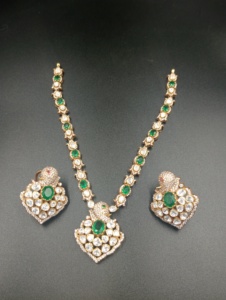 Amaira Jewels Gold Plated <b>Silver</b> <b>Necklace</b> Earring <b>Set</b> Polki Stones Clear Crystals Classic Floral Design Women's Wedding Jewelry - Product Image 4