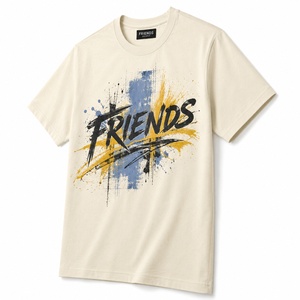 Men's <b>Cream</b> Short Sleeve <b>T</b>-<b>Shirt</b> With Letter Print O-Neck Regular Fit Casual Style 100% Cotton Breathable Jersey Fabric - Product Image 3