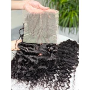 Lots de mèches bouclées lâches brillantes, vierges vietnamiennes, double tirage, noir naturel, en gros - Product Image 1