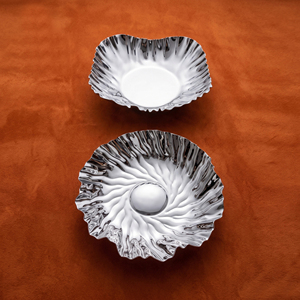 Premium 2 Pcs Wavy Rippled Metal Chocolate <b>Tray</b>/ Bowl Set With <b>Mirror</b> Polish Finish, Perfect For Luxury Home Decorative Tabletop - Product Image 6