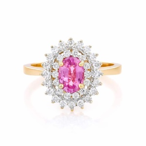 Pink Sapphire 1CT Oval Cut Moissanite Gemstone Floral Cluster Ring Original 10K Solid Gold Fine Anniversary Promise <b>Gift</b> <b>Her</b> - Product Image 1