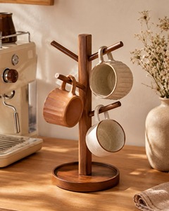 Good Quality Natural Beech Wooden Cup Holder Custom Logo Paper Towel Display <b>Rack</b> wooden mug tree stand Countertop coffee cup - Product Image 5