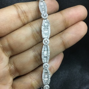 4.12 Cttw Round Baguette White Natural Diamond Tennis Bracelet 925 Sterling Silver 6.5 Inch, Prong <b>Set</b> Wide Bracelet for Women - Product Image 6