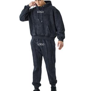 Conjunto de Sudadera con Capucha y Pantalones Jogger de Algodón con Lavado Ácido, Estilo Urbano, con Logotipo Personalizado OEM al por Mayor, Fabricación Personalizada de Sudaderas para Hombre - Product Image 1