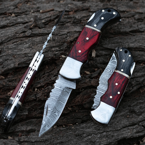 Navaja Plegable de Acero de Damasco, Herramienta de Caza para Exteriores, EDC, Afilada como una Cuchilla, Directo de Fábrica, Logotipo Personalizado OEM, Envío Directo, Funda de Cuero - Product Image 3