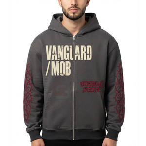 Sweat à capuche personnalisé avec fermeture éclair, 500 g/m², logo personnalisé, impression DTG, broderie, effet vintage délavé à l'acide, en molleton 100 % coton - Product Image 5