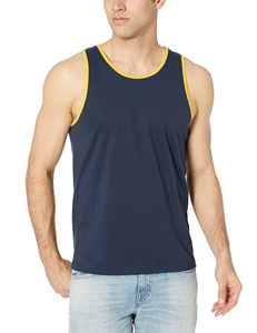 Débardeur en tricot perlé 100 % coton respirant à col mandarin de couleur unie pour homme, style décontracté, jaune moutarde - Product Image 4
