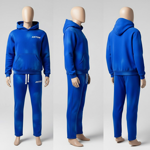 Custom Winter Plus Size Royal Blue Hooded Breathable Lightweight Fleece Tracksuit Unisex Casual Streetwear Two Piece Outfit - Product Image 1