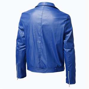 Blouson de moto en cuir PU pour homme, couleur unie, coupe ajustée, fermeture éclair, manches longues, col montant, imperméable, respirant, réversible - Product Image 2