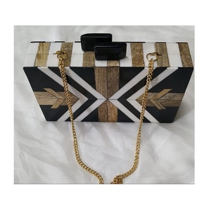 Colorful Striped Resin Clutch Bag With <b>Gold</b> Chain Artistic Fashion Design - Product Image 5