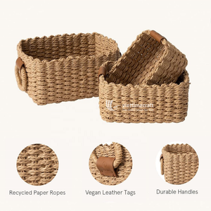 Paniers de rangement rectangulaires en osier avec poignées, écologiques, pour la lessive et l'organisation (vente en gros) - Product Image 4