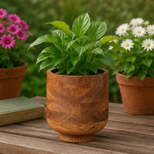 Jardinière en bambou massif artisanale, moderne, pour intérieur/extérieur, écologique, pot à fleurs au fini grain naturel, récipient pour plantes de jardin - Product Image 4