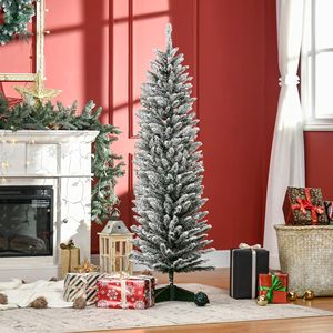5FT Snow Flocked Artificial Christmas <b>Tree</b> Slim Xmas <b>Tree</b> Realistic Branches <b>Plastic</b> Base Stand Indoor Decor PE PVC 210 cm - Product Image 2