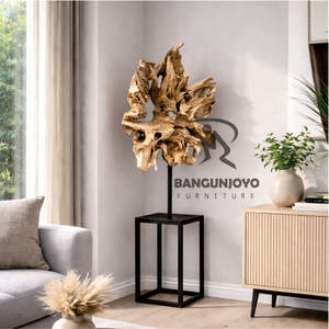 Adjustable Teak Wood Decor <b>Stand</b> with Metal Legs Durable and for Modern Home Living Room Villa Hotel <b>Corners</b> - Product Image 1