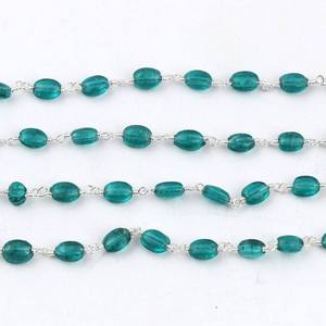 Apatite Hydro <b>Beaded</b> Rosary Chain With Natural Oval Shape 5x6mm <b>Silver</b> Plated Chain Roll Wholesale Bulk Jewelry Making Supply - Product Image 4