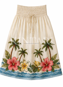 Jupe Hawaïenne en Chiffon Brodé Floral Tropical Personnalisée pour Femme, Taille Élastique, Coupe Évasée, Tenue de Plage Estivale, Vente en Gros, Fabrication OEM - Product Image 3