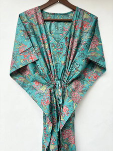 Nuevo y Elegante Kaftán con Estampado Animal, Cuello en V, Cierre con Cordón, Manga Corta, Corte Ajustado y Evase, de Algodón Suave Indio, con Encaje, Largo Completo, para Verano - Product Image 4