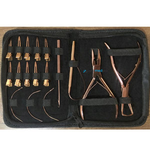 Professional <b>Hair</b> <b>Extension</b> <b>Tool</b> Kit Rose Gold Finish Pliers Loop Needle Hooks Complete Salon Set - Product Image 5