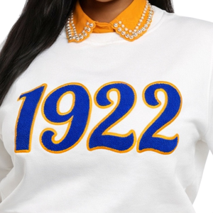 ซิกมาแกมมาโร 1922 เสื้อสเวตเชิ้ตสีขาวสำหรับผู้หญิง ปักลายพุดเดิ้ล ผ้าฝ้ายผสม แขนยาว ทรงลำลอง - Product Image 3
