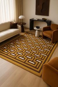 Custom Handmade Wool Rug Brown Cream Nude Hand Tufted Luxury Modern Solid Color Non-Slip PET Friendly High Pile Home Picnic Rug - Product Image 2