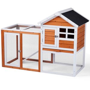 Casetta per conigli in legno di abete arancione con vassoio superiore, Pollaio da esterno e Gabbia da interno per conigli, Cuccia per porcellini d'India per animali domestici - Product Image 2