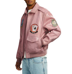Avirex Custom Men's Pink Genuine <b>Leather</b> Bomber <b>Jacket</b> Patchwork Design Reversible Waterproof Flight <b>Jacket</b> OEM ODM Wholesale - Product Image 5
