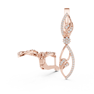 Pendientes colgantes de oro rosa de 10K con diamante cultivado en laboratorio de corte redondo, diseño de hoja, menos de 1 quilate, de lujo - Product Image 2