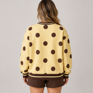 Women's Pale <b>Yellow</b> Jumbo Dot Varsity Crew Neck 2-Piece Shorts Set Custom Casual Sportswear - Product Image 2