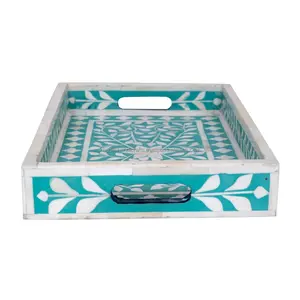 Bandeja de artesanía con incrustaciones de resina de hueso rectangular de tamaño personalizado moderno, pieza de declaración versátil de primavera, festivales de boda interiores - Product Image 2