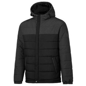 Veste matelassée à capuche noire pour homme, coupe-vent, rembourrage en polyester, fermeture éclair, coupe classique, couleur unie, hiver, décontractée - Product Image 1