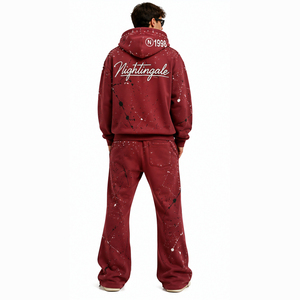 Streetwear Rhinestone Zip <b>Hoodie</b> Sweat Pants Set Acid Wash Man Oversized Oversized Fleece Tracksuit Wide Leg Streetwear Set Men - Product Image 3