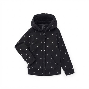Black Hooded Zip-Up <b>Sweatshirt</b> With <b>White</b> Stars Print Regular Fit Casual Long Sleeve Pocket Design Unisex Autumn Wear - Product Image 1