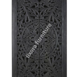 Luxury Handcrafted Solid Wood 2 Door <b>Wardrobe</b> Ornate Mandala Floral Carving Charcoal Black Armoire - Product Image 3