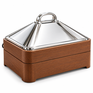 Luxury Wooden Round Chafing Dish Stainless Steel Cone <b>Lid</b> Inner <b>Pan</b> 33cm Diameter Insulated Eco-Friendly Home Restaurant Use - Product Image 1