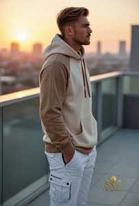 Conjunto de Pantalones Cargo Blancos y Sudadera con Capucha de Forro Polar Ecológico Tejido para Hombre, Diseño Sólido, Manga Regular, Ropa de Otoño - Product Image 2