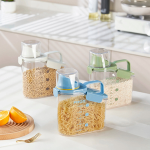 Bocaux en <span class=keywords><strong>plastique</strong></span> scellés pour le stockage du riz, barils anti-humidité pour cuisines domestiques, avec tasses à mesurer, boîtes à céréales diverses - Product Image 1