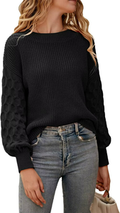Women's 2025 Winter Casual Long Sleeve Crewneck Loose Chunky Knit Jumper Tops Blouse with Embossed Logo <b>Pullover</b> <b>Sweater</b> - Product Image 1