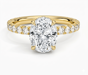 Bague de fiançailles ovale solitaire avec bande pavée de diamants pour femme, diamants de laboratoire - Product Image 2