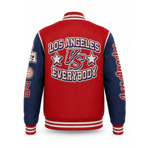 Chaqueta Varsity con Logotipo Personalizado para Hombre, Mangas de Cuero, Bordado Negro, Chaqueta de Béisbol para Parejas, Chaqueta Varsity Letterman para Hombre - Product Image 2