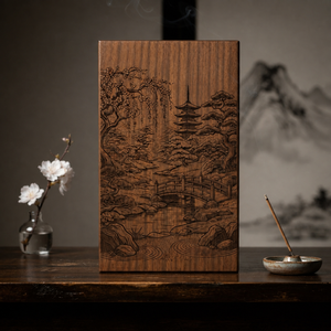 Wooden <b>Memorial</b> Urn Decorative Cremation Keepsake <b>Box</b> Carved Landscape Funeral Supply - Product Image 2