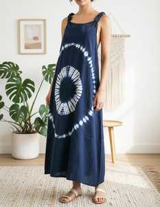 Robe longue bohème tie-dye pour femme, dos nu, sans manches, coupe ample, en viscose tissée, idéale pour l'été et la plage - Product Image 5