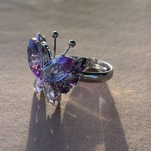 Purple Crystal Butterfly <b>Ring</b> for Unisex Luxury Sparkling Diamond Sterling <b>Silver</b> Hip Hop IGI Certified Fashion <b>Statement</b> - Product Image 2