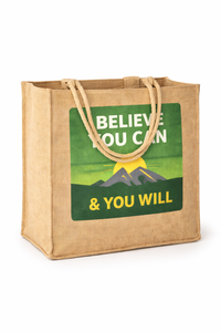 Eco Friendly Jute Shopping Tote Bag With Motivational Print Strong Handle Reusable Office Grocery Carry Bag - Product Image 4