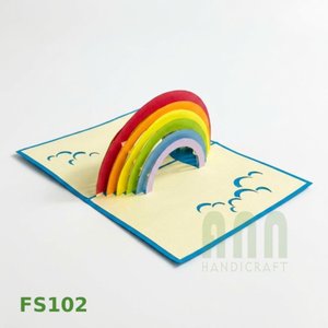 Cartes de vœux rectangulaires 3D Pop-up écologiques faites à la main ANN HANDICRAFT pour anniversaire, amitié, remerciement, thème arc-en-ciel du Vietnam - Product Image 1