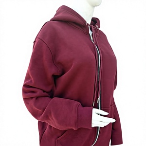 Sweat à capuche zippé bordeaux 100 % coton tricoté à manches longues couleur unie en molleton brossé respirant pour femme, imprimé personnalisé, style streetwear - Product Image 1