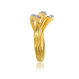 Anillo de oro amarillo de 18 quilates para mujer con diamantes, patrón de líneas fluidas, acabado pulido, anillo elegante y llamativo, diamante moderno y atractivo - Product Image 3