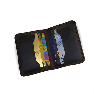 Portefeuille classique en cuir marron fait main avec surpiqûres pour homme, porte-cartes vintage fin avec plusieurs compartiments pour billets - Product Image 3