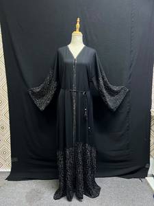 2026 Best Selling Modest Georgette Abaya Beaded Sequined Long Sleeve <b>Muslim</b> Traditional Handmade <b>Wedding</b> Women Breathable V Neck - Product Image 5