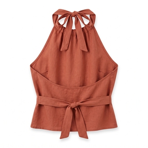 Débardeur en jean uni pour femme, col halter, sans manches, avec cordon de serrage, coupe courte, pour l'été, tenue décontractée - Product Image 2