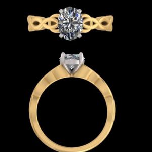 แหวนหมั้นเพชรทรงรีลายเซลติกนอต ทองคำขาว 18k สองสี ดีไซน์เกลียวแบบอินฟินิตี้ สำหรับผู้หญิง เครื่องประดับเจ้าสาว - Product Image 1